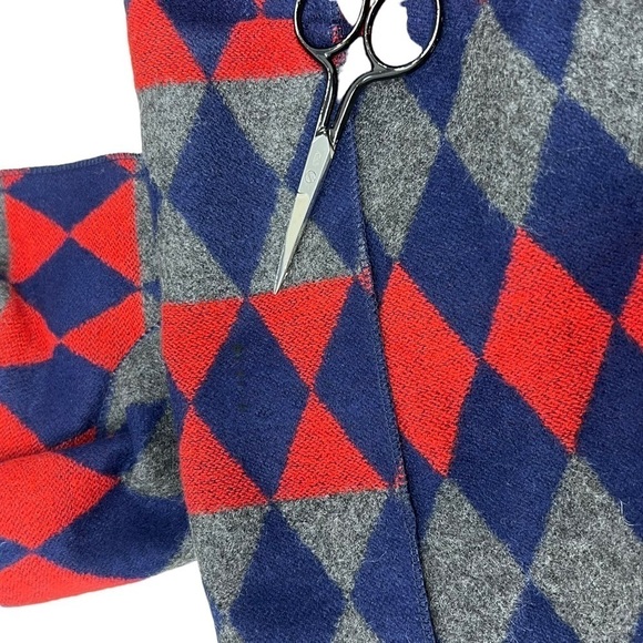 Men’s Red Blue Gray Diamond Print Cashmere Rectangle Long Scarf - Picture 7 of 8